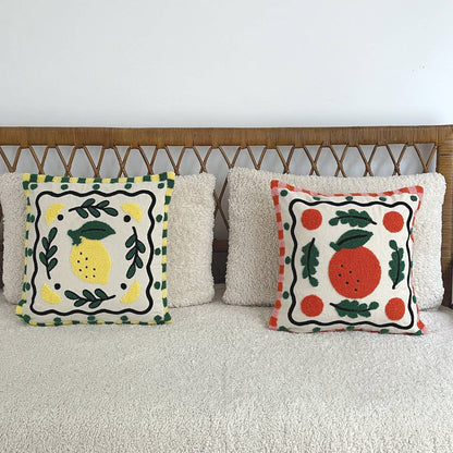 Lemon Influence Cushion | Embroidered Cotton Canvas Cushion