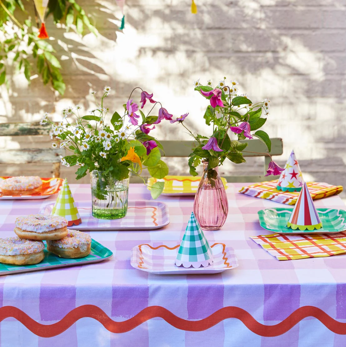 Lilac Gingham Reusable Tablecloth | Cotton Picnic Tablecloth