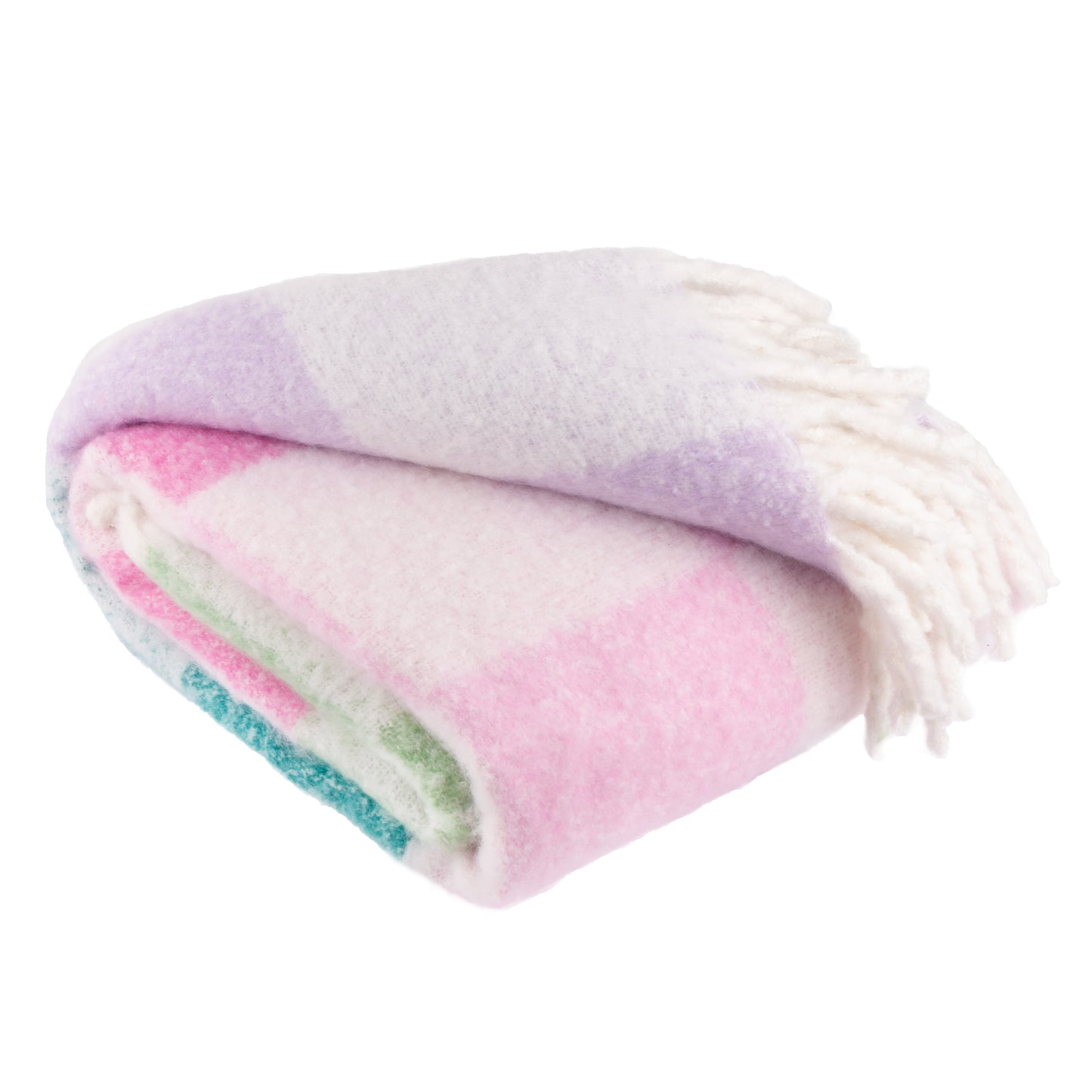 Maisie Checked Tasselled Throw 140x180cm | Aqua Blossom Blanket