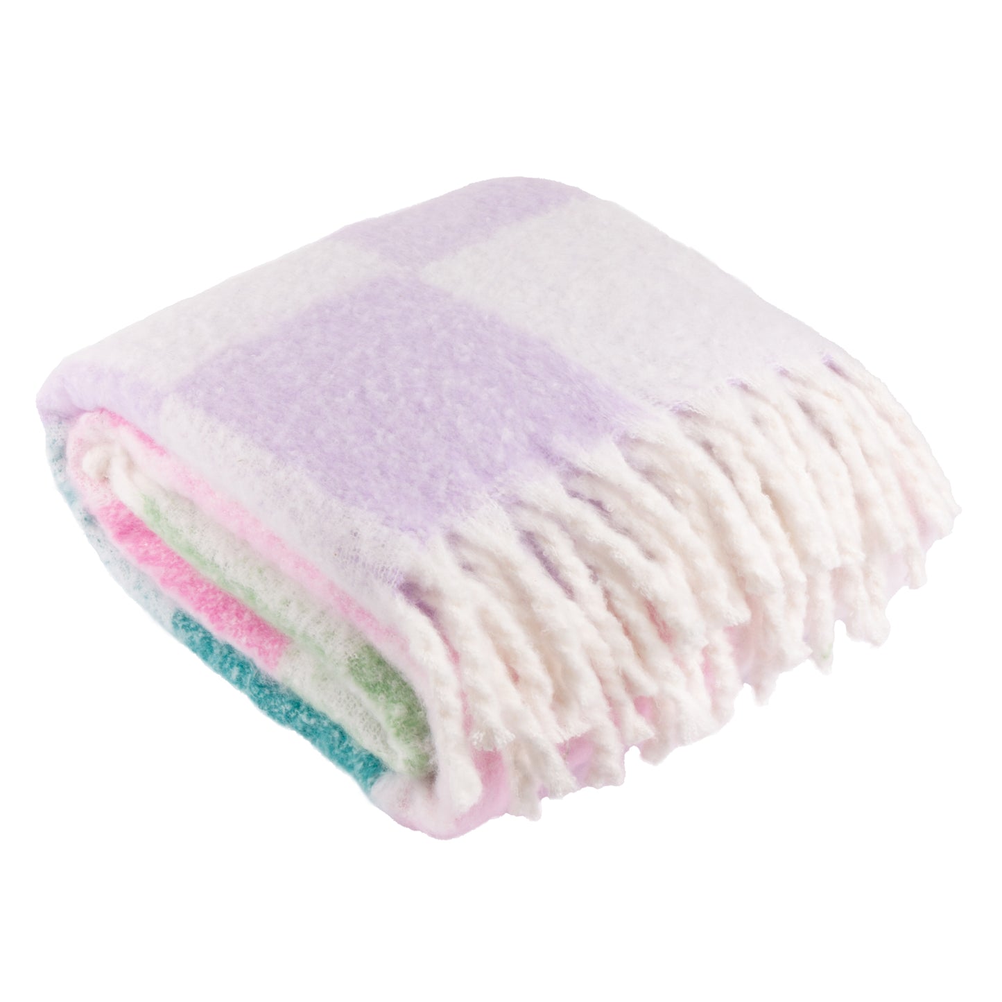 Maisie Checked Tasselled Throw 140x180cm | Aqua Blossom Blanket
