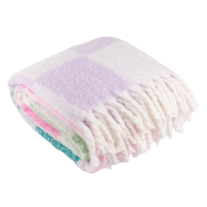 Maisie Checked Tasselled Throw 140x180cm | Aqua Blossom Blanket