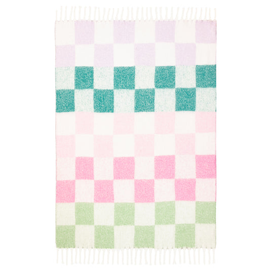 Maisie Checked Tasselled Throw 140x180cm | Aqua Blossom Blanket