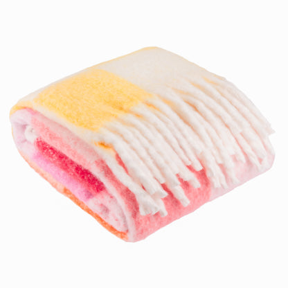 Maisie Checked Tasselled Throw 140x180cm | Citrus Blush Blanket