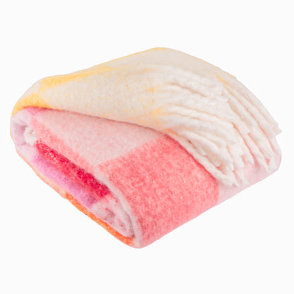 Maisie Checked Tasselled Throw 140x180cm | Citrus Blush Blanket