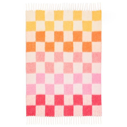Maisie Checked Tasselled Throw 140x180cm | Citrus Blush Blanket