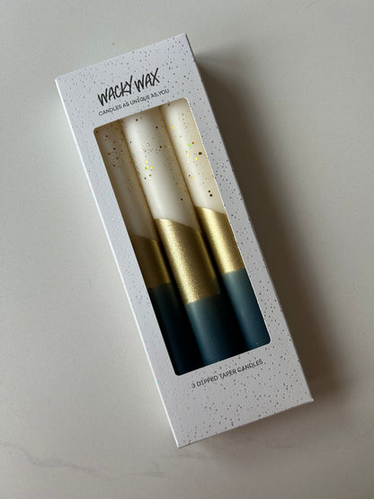 Midnight Blue & Gold Glitter Candles Set of 3 | Elegant Gift Boxed Homeware