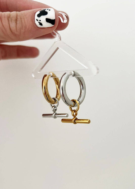 Kit T-Bar Hoop Gold & Silver | Mixed Metal Everyday Jewellery