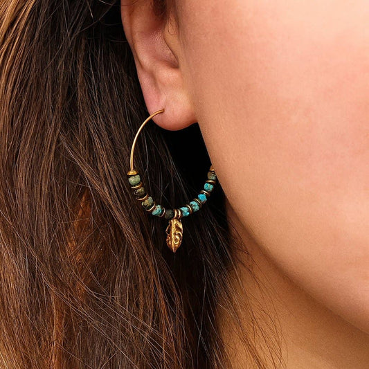 Monstera Leaf Beaded Hoop Earrings | Tropical Boho Jewellry