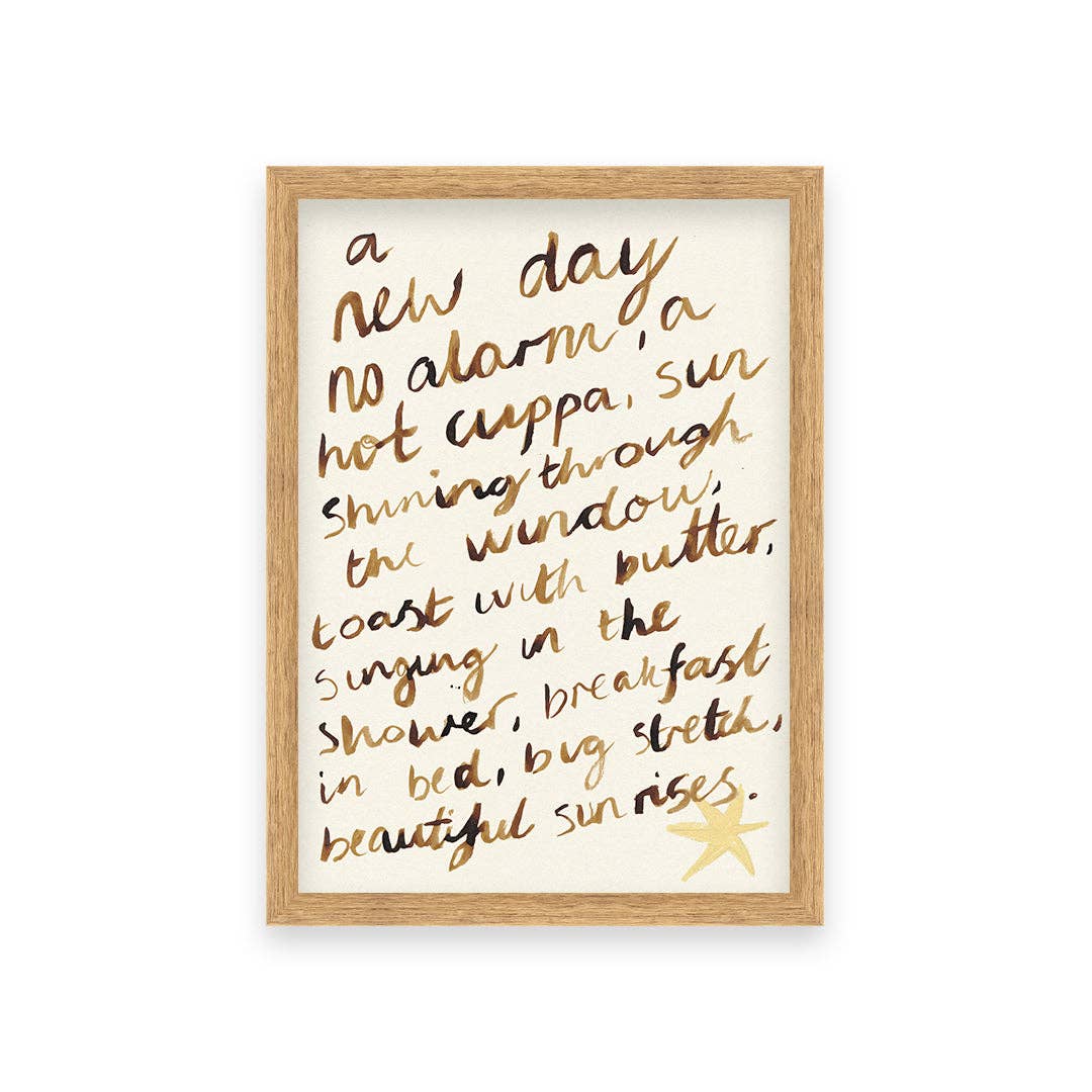 Framed print with handwritten text on a white background