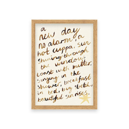 Framed print with handwritten text on a white background