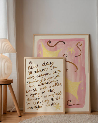 Mornings Quote Print | A4 Hand Painted Bedroom Art Print