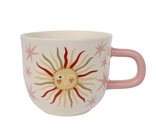 Ceramic Sun Mug with Pink Stars | Cute Coffee Mug, Quirky Kitchen Gift