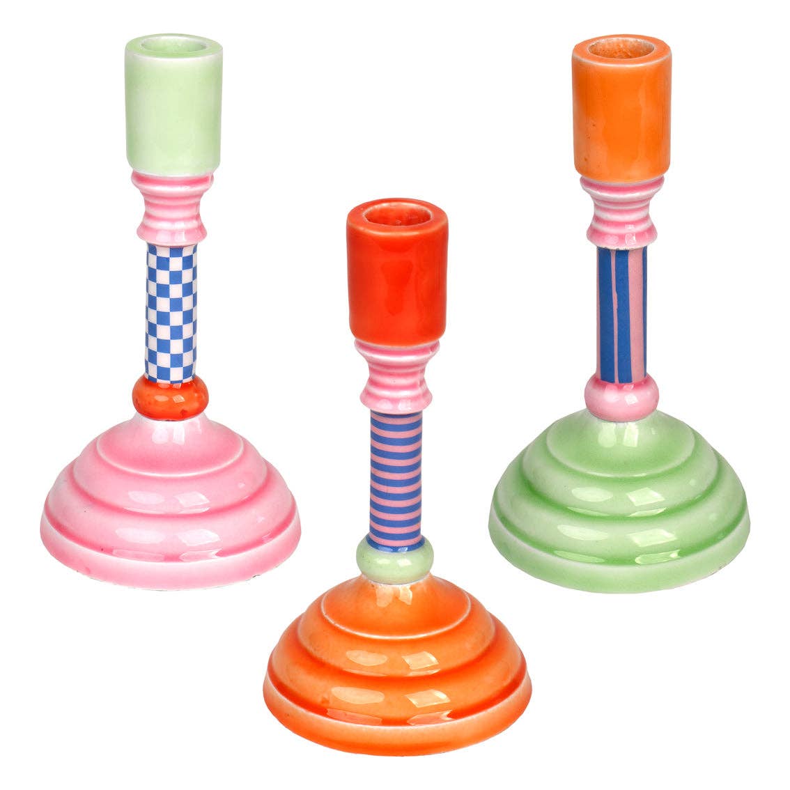 Multi coloured Enamel Candle Holder Set of 3 | Home Decor