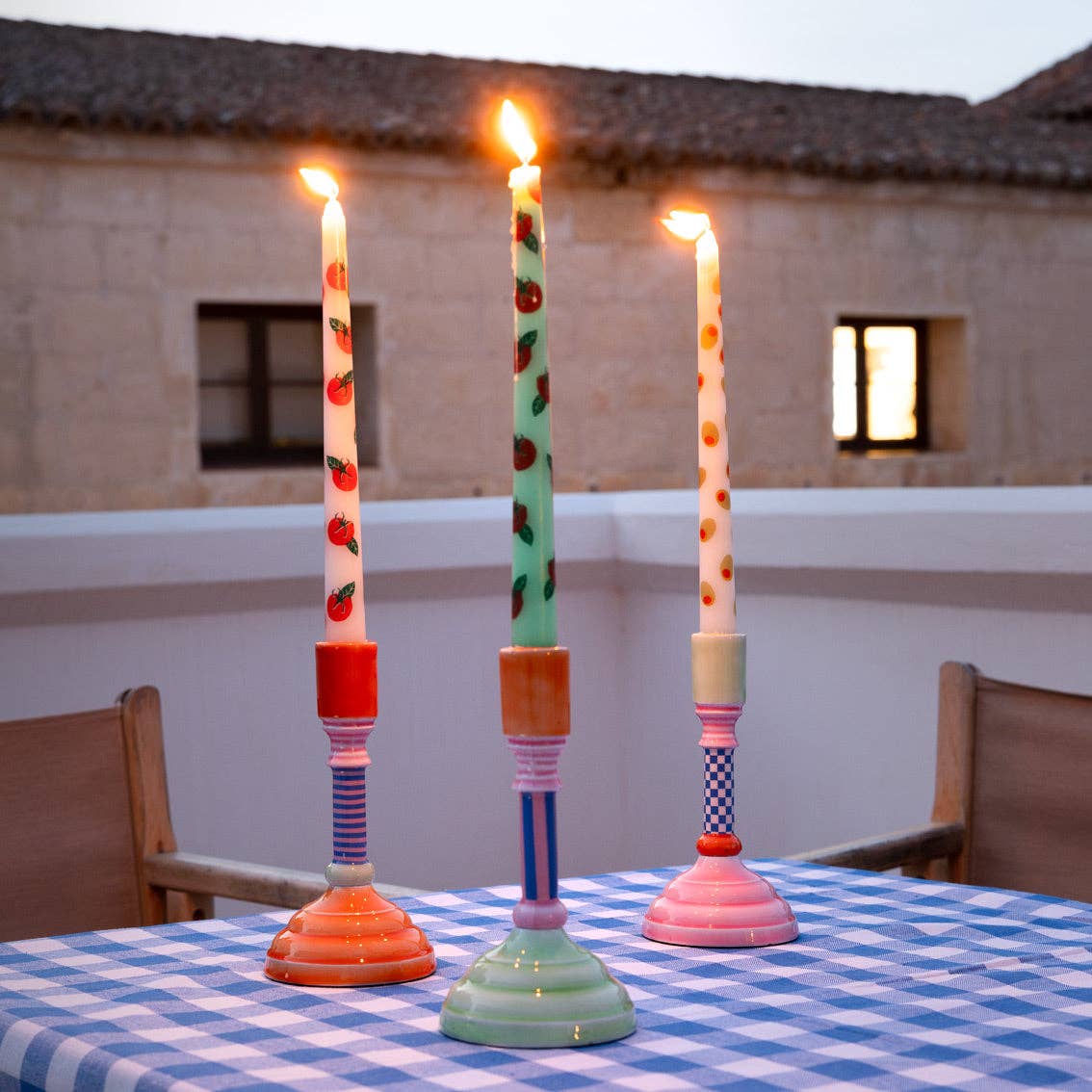 Multi coloured Enamel Candle Holder Set of 3 | Home Decor