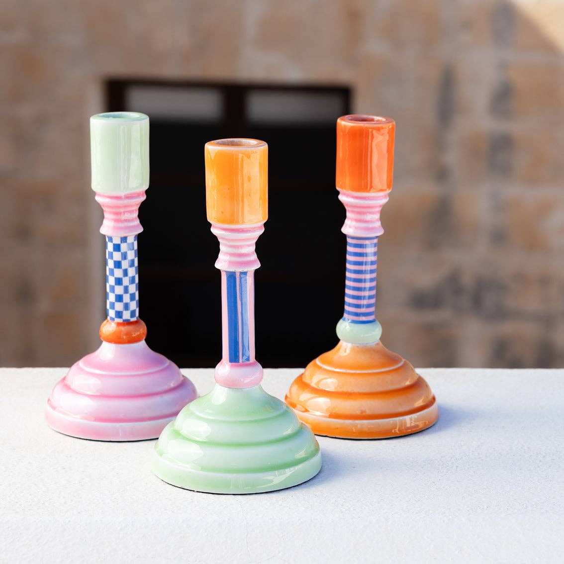 Multi coloured Enamel Candle Holder Set of 3 | Home Decor