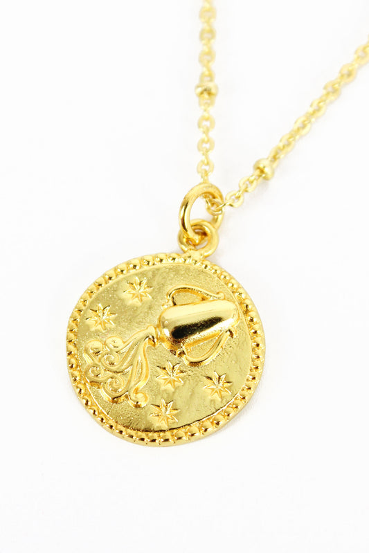 Aquarius Zodiac Necklace | 18ct Gold Plated Gold Water Bearer Star Sign Pendant