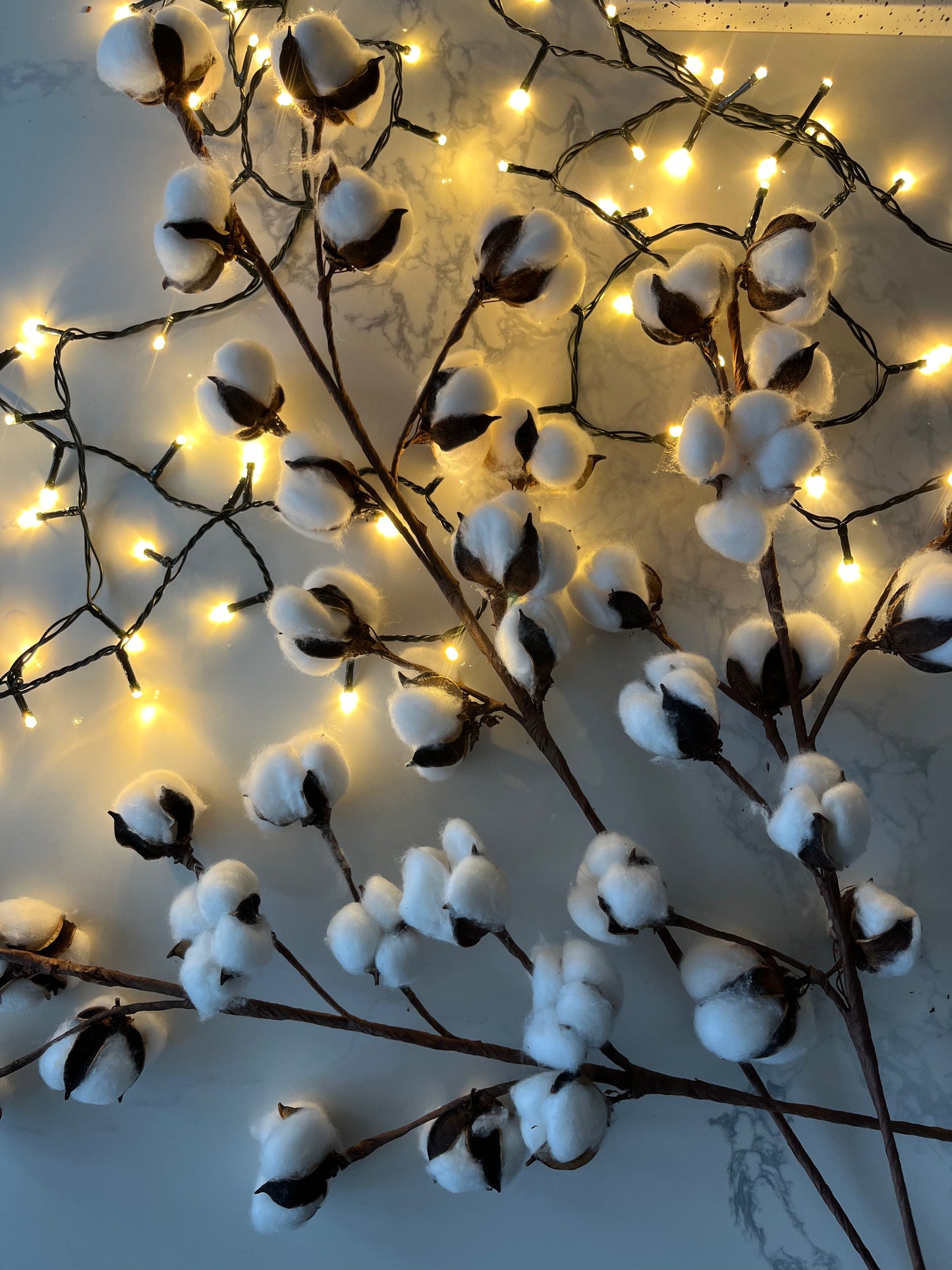 Natural Cotton Ball Decorative Branch – Real Cotton Pods