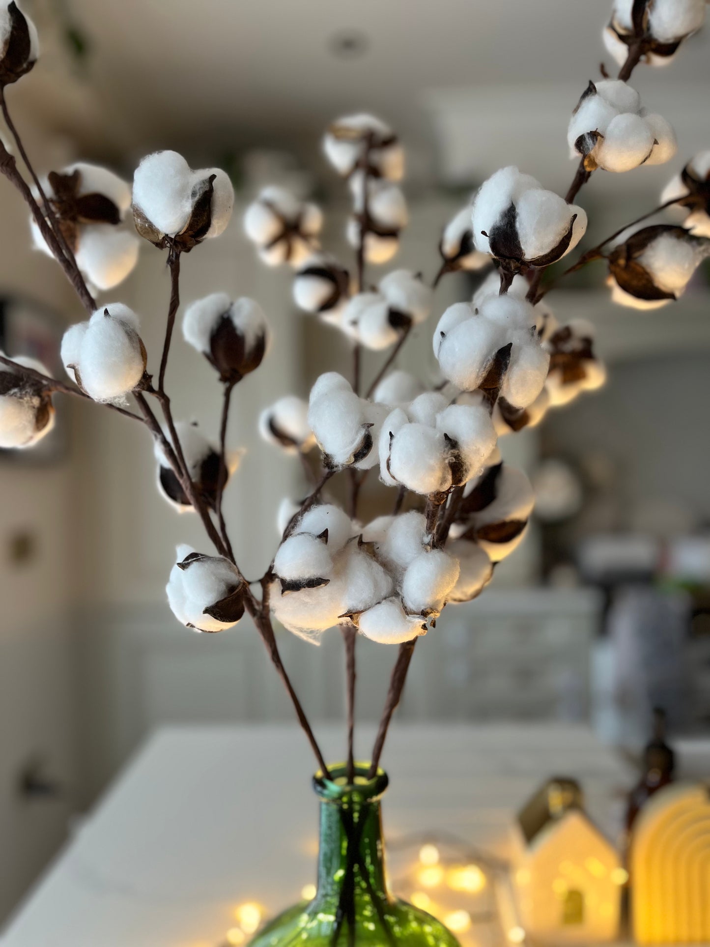 Natural Cotton Ball Decorative Branch – Real Cotton Pods