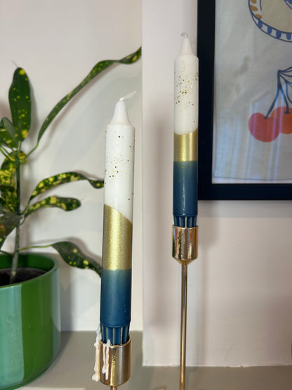 Midnight Blue & Gold Glitter Candles Set of 3 | Elegant Gift Boxed Homeware