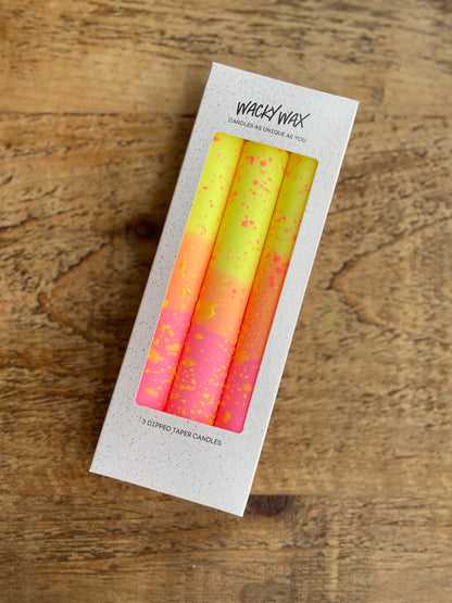 Neon splatter taper dinner candles