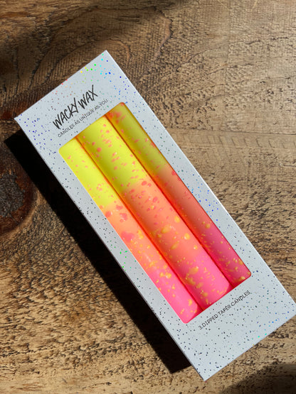 Neon splatter taper dinner candles