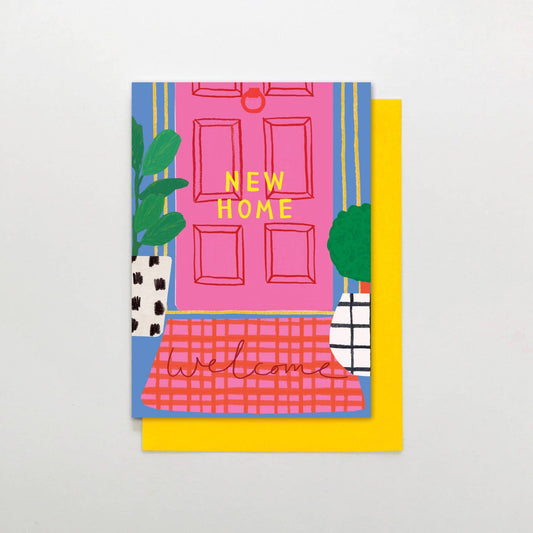 New Home Pink Door Card | Neon Yellow Greeting Card with Envelope