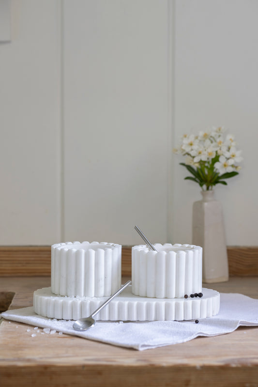 Marble Pinch Pots with Tray | Salt & Pepper Pots