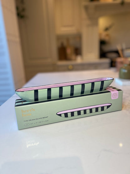 The Dean Olive Boat | Striped Ceramic Serveware