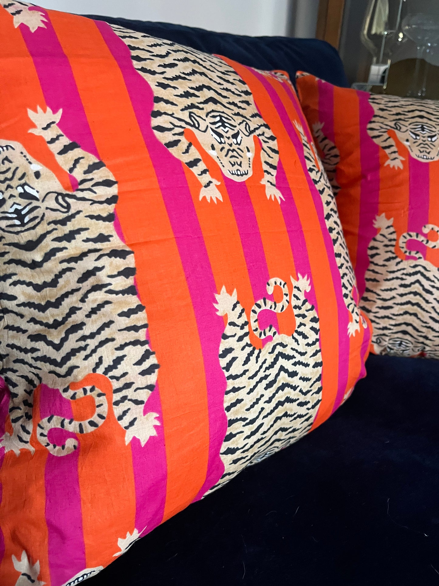 Orange & Pink Stripe Tiger Cushion