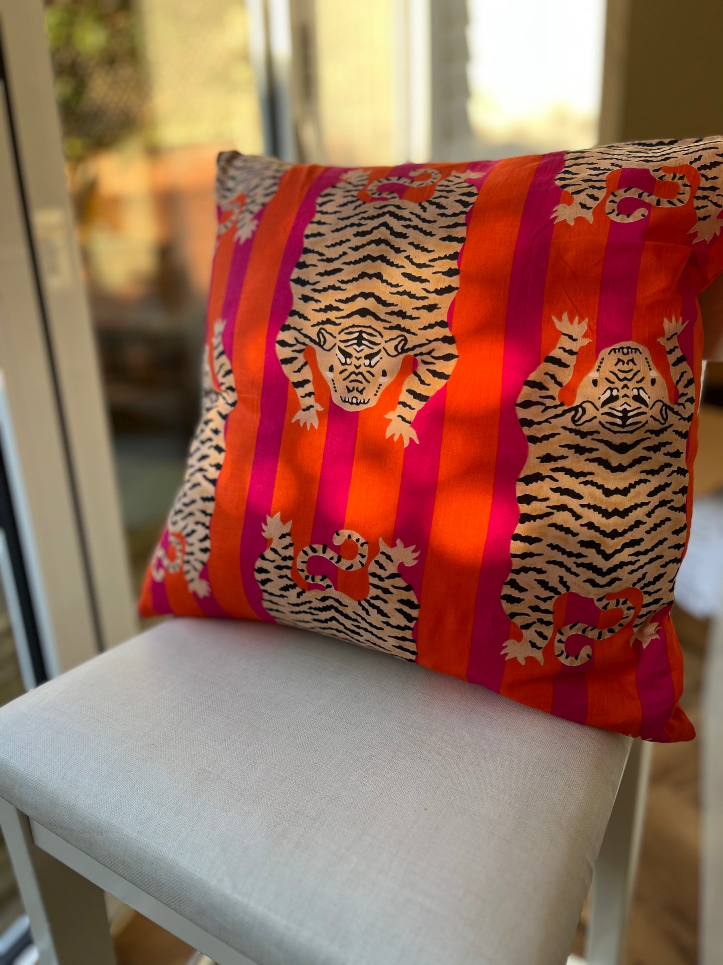 Orange & Pink Stripe Tiger Cushion