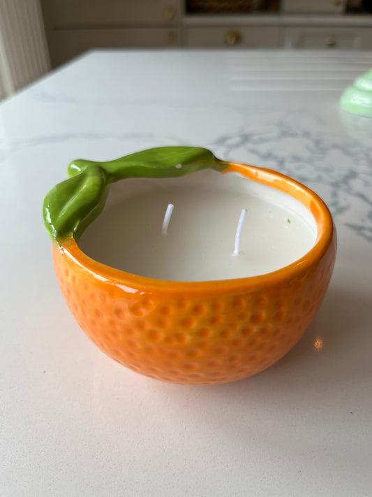 Orange Ceramic Double Wick Candle – 100g | Orange Scented Fruit Home Decor