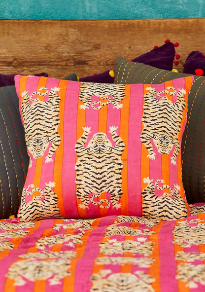 Orange & Pink Stripe Tiger Cushion