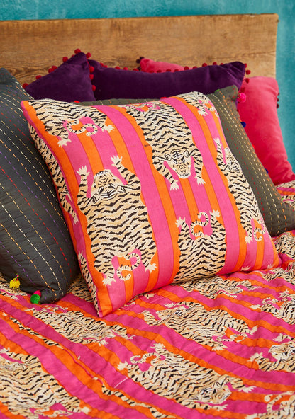 Orange & Pink Stripe Tiger Cushion