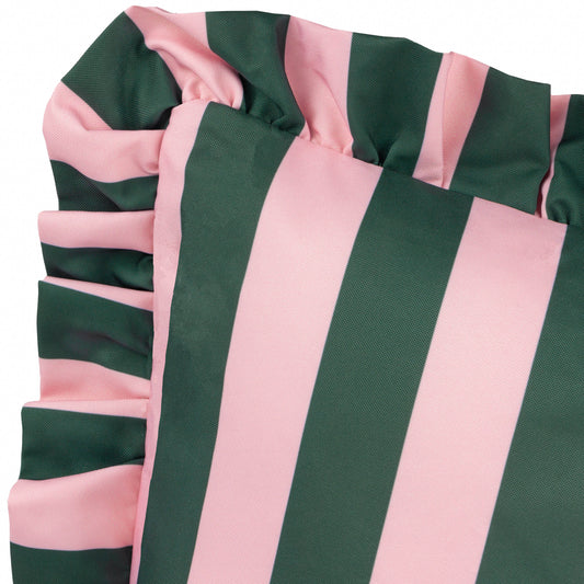 Palm Royale Outdoor Cushion 50x50cm | Pink & Green Stripe with Frill