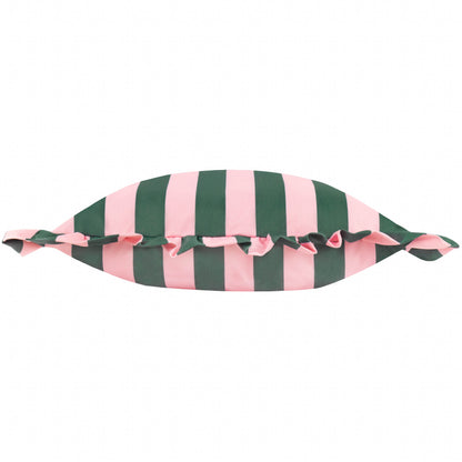 Palm Royale Outdoor Cushion 50x50cm | Pink & Green Stripe with Frill