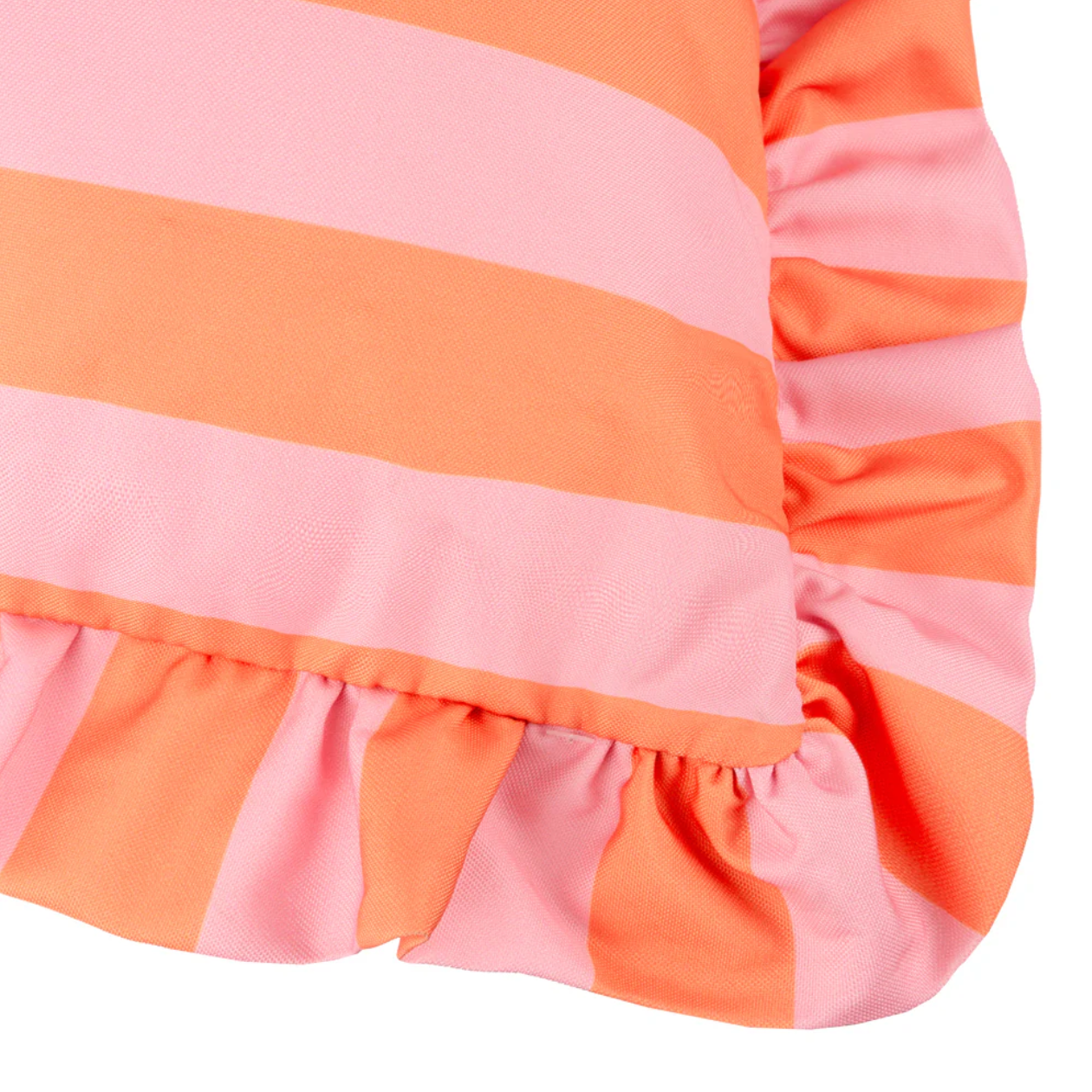 Palm Royale Outdoor Cushion 50x50cm | Pink & Orange Stripe with Frill