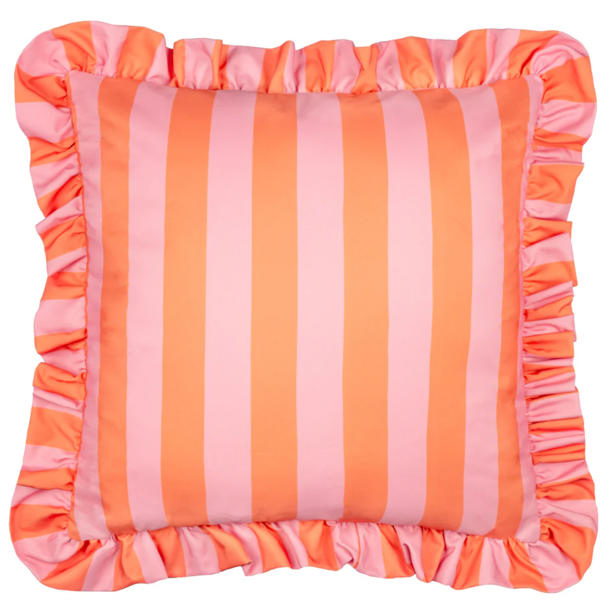 Palm Royale Outdoor Cushion 50x50cm | Pink & Orange Stripe with Frill