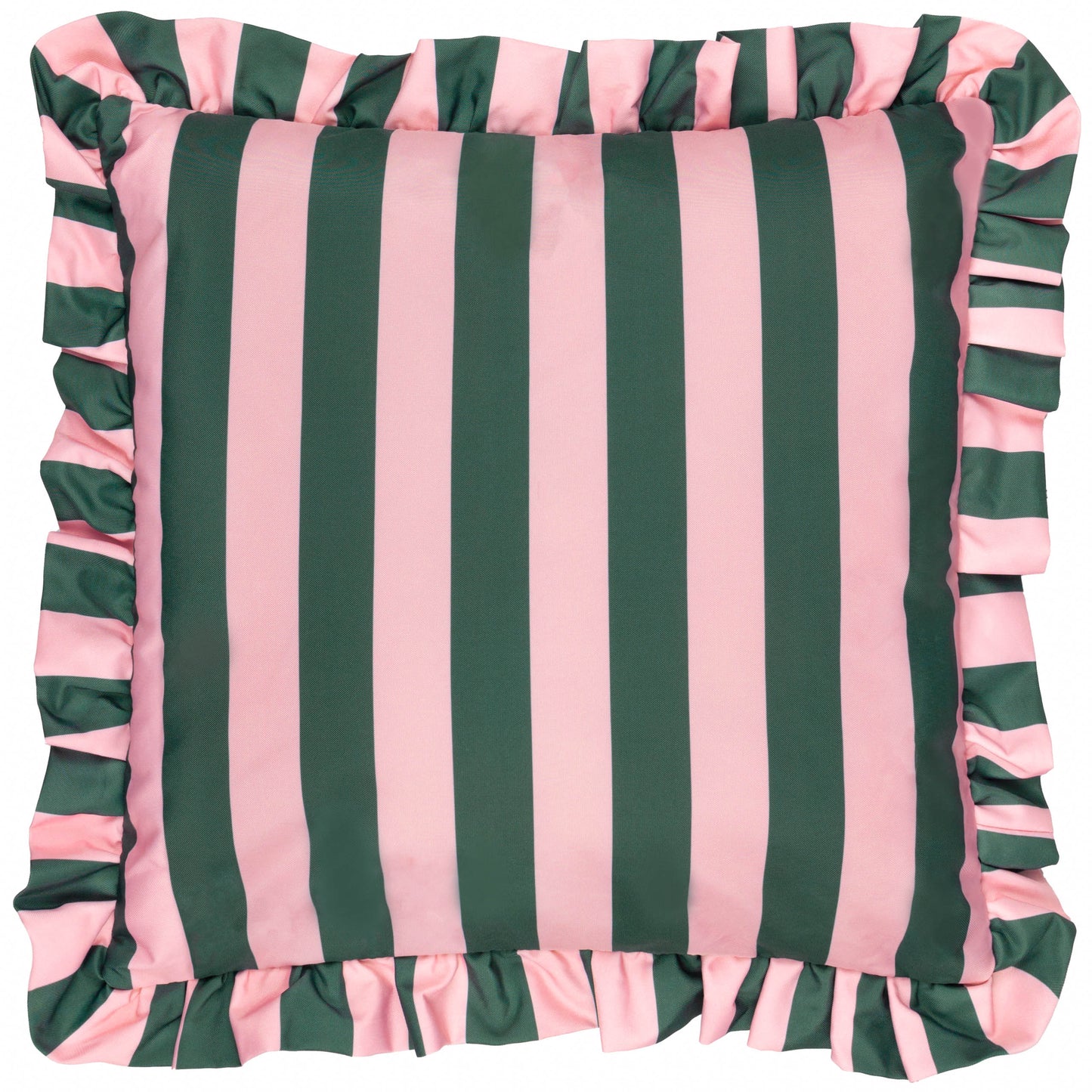 Palm Royale Outdoor Cushion 50x50cm | Pink & Green Stripe with Frill