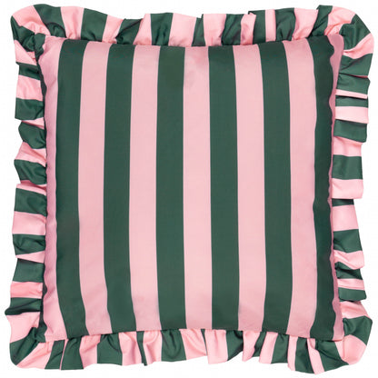 Palm Royale Outdoor Cushion 50x50cm | Pink & Green Stripe with Frill