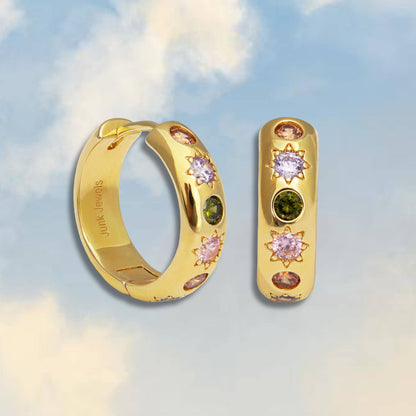 Pastel Stone Chunky Large Hoop Earrings