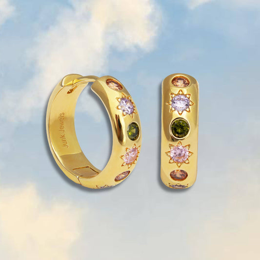 Pastel Stone Chunky Large Hoop Earrings