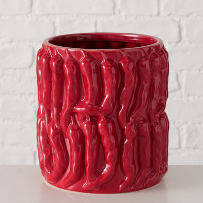 Chilli Pepper Planter | Red Embossed Stoneware