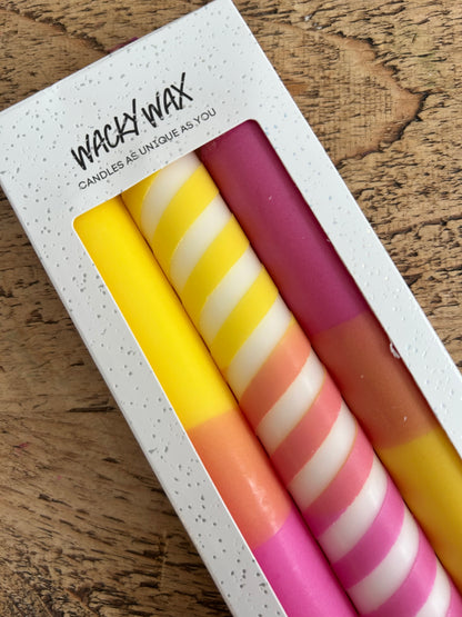 Pink & Yellow Party Candles | Set of 3 Colourful Taper Candles