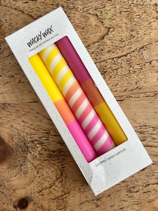 Pink & Yellow Party Candles | Set of 3 Colourful Taper Candles