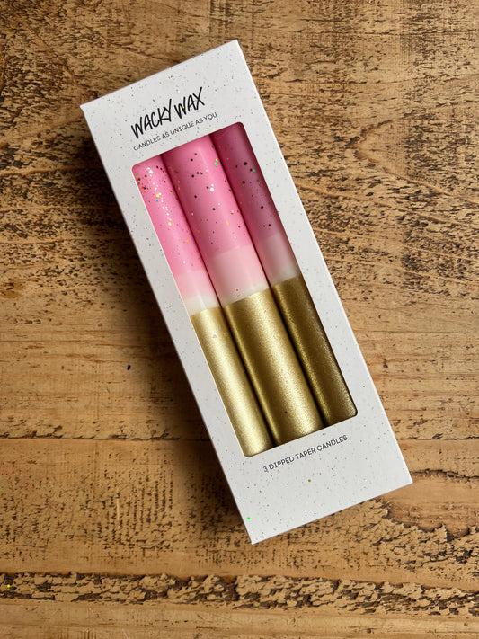 Pink and gold dipped confetti candles