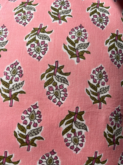 Pink floral cushion with turquoise chain frill | Handmade cushions