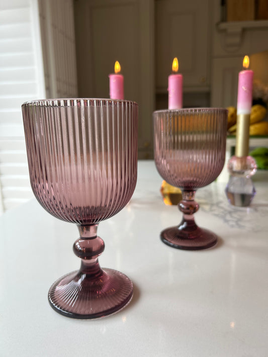 Pink ribbed wine glasses | Colourful glassware