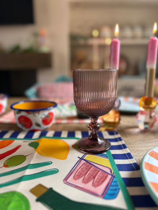 Pink ribbed wine glasses | Colourful glassware