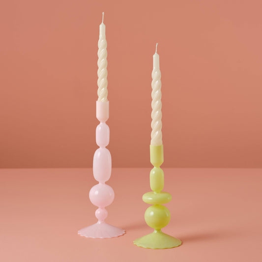 Pink Glass Bubble Candle Holder | Tall Dinner Candle Holder