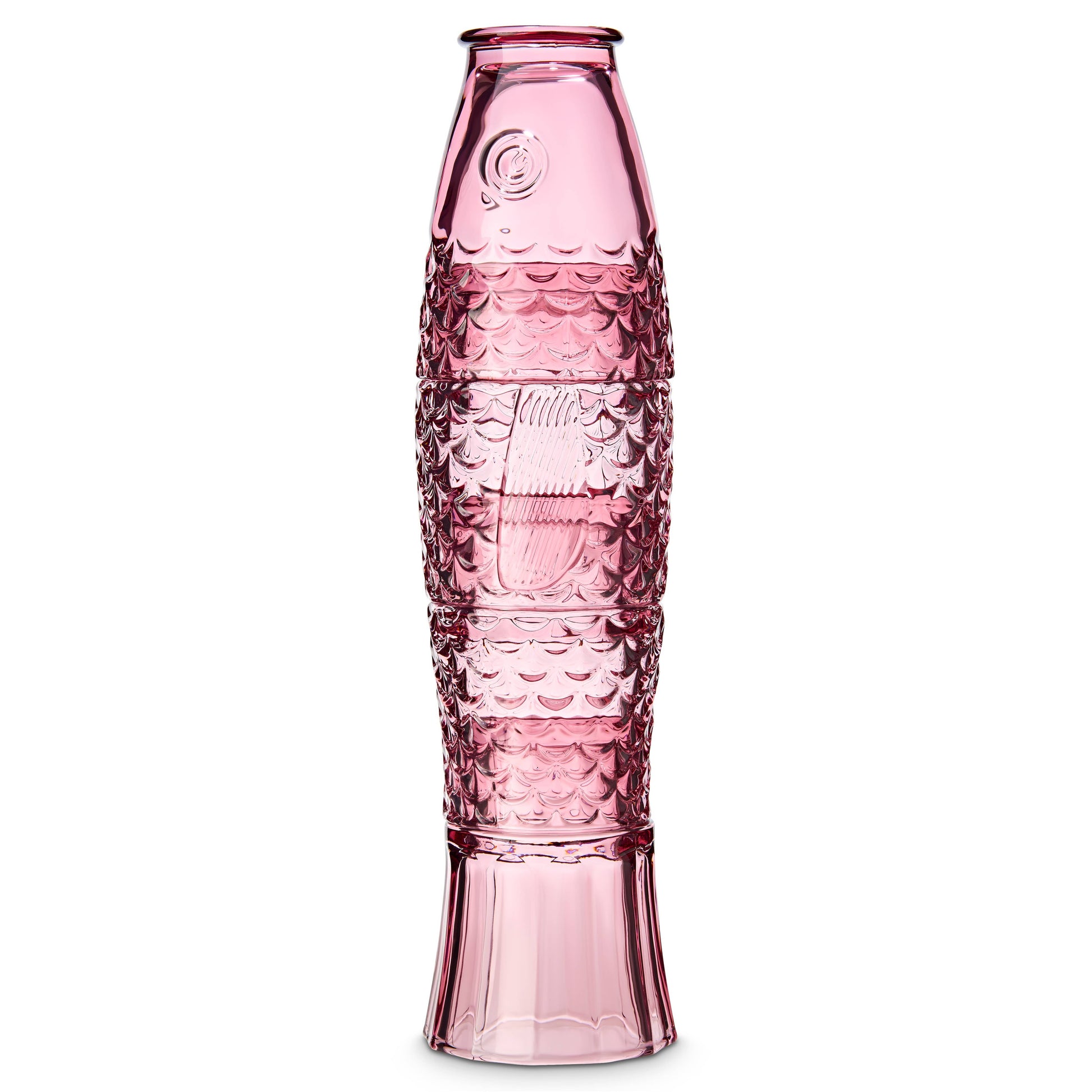 Pink fish stackable glasses on a white background. 